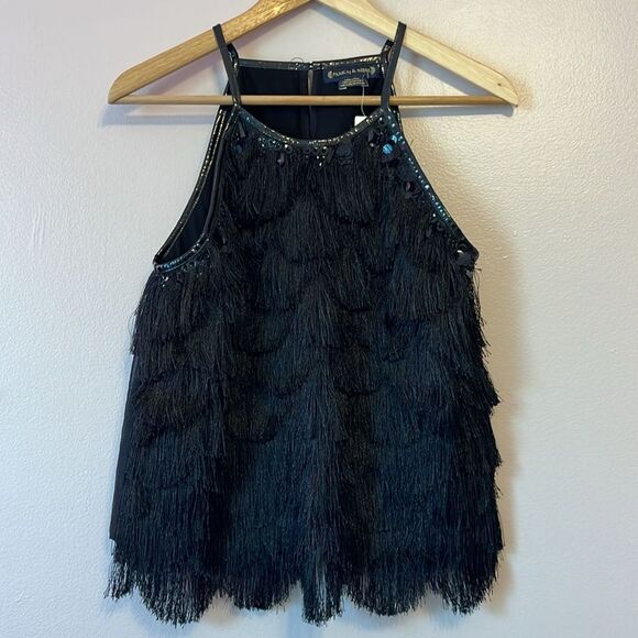 Anthropologie Pankaj & Nidhi Becca Fringed Halter Top Black Sz 4 Whimsigoth New - Picture 4 of 11